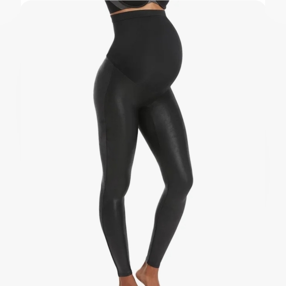 Spanx Faux Leather Mama  Faux Leather Leggings Black Medium Maternity